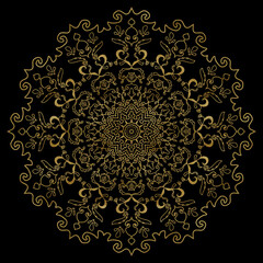 Hand-drawn watercolor mandala with golden texture. Can be used for printing, textile, web of other design. Beautiful lace element. Two options - on white and transparent background.