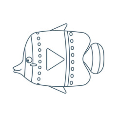 Colorful fish, sea animal. An inhabitant of the sea world, a cute underwater creature. Line art.