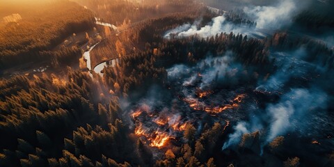 Obraz na płótnie Canvas AI Generated. AI Generative. Canada american forest tree global fire burn danger. Firefighter team work strong work. Graphic Art