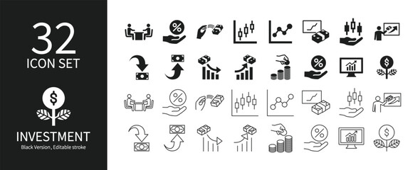 Icon set related to investment