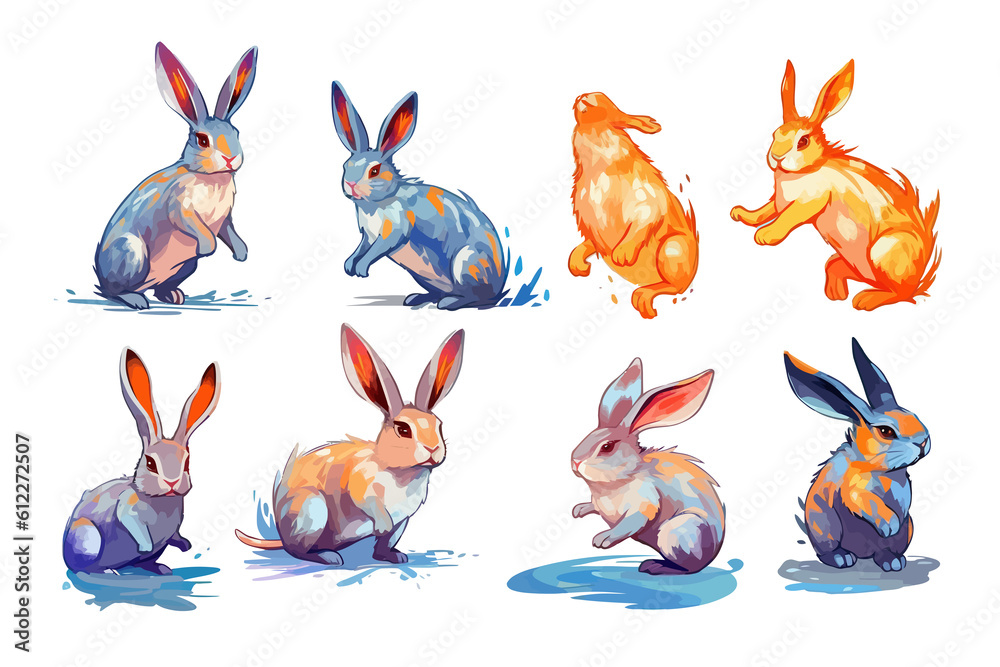 Aufkleber rabbit set clipart design. flat generative ai