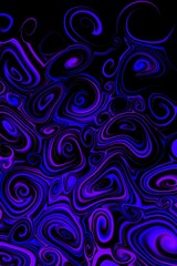 Wallpaper. Blue-pink deformed spirals on black background, modern abstract pattern
