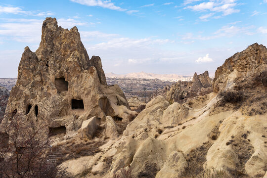 Cave system in rocks in Cappadocia, Turkey