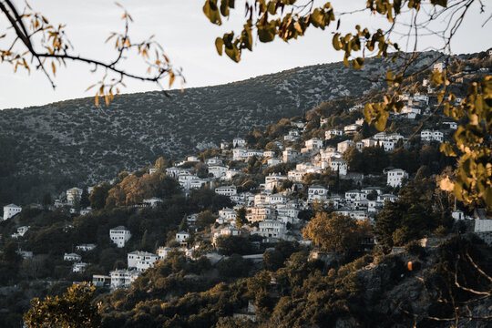 Landscape photo of a village at Pelion Greece during golden hour