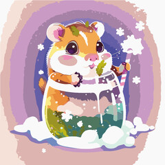 happy Hamster drinking Snow fungus juice, Hamster character, artistic, print design, for t-shirt and case

