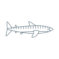 Fish, shark, sea animal. An inhabitant of the sea world, a cute underwater creature. Line art.
