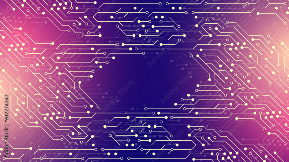 Poster Quantum computing concept. Deep learning artificial intelligence. Big data algorithms visualization for business, science presentations, posters, covers, vector illustration.