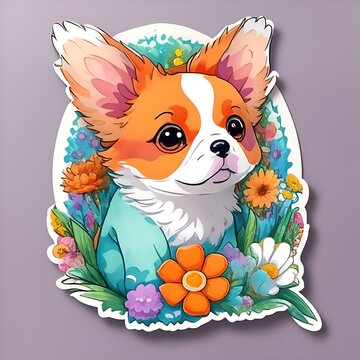 cute dog stickers in flowers cute animal print t-shirts Favorite pet, Ai