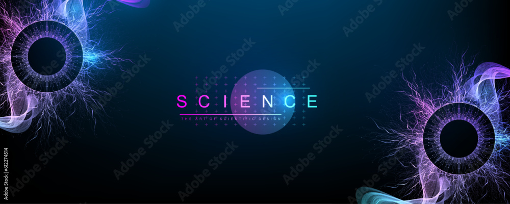 Leinwandbilder Quantum computing concept. Deep learning artificial intelligence. Big data algorithms visualization for business, science presentations, posters, covers, vector illustration.