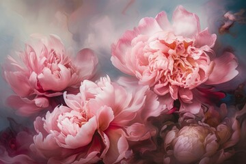 Oil painting peonies. Generate Ai
