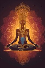 illustration, an ornate silhouette of a woman sitting in a lotus pose, ai generative