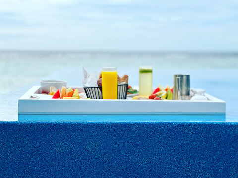 Floating breakfast, vacations in paradise, sea