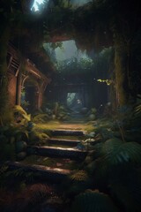 illustration, full color jungle decoration epic environment, ai generative