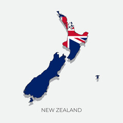 New Zealand map and flag. Detailed silhouette vector illustration