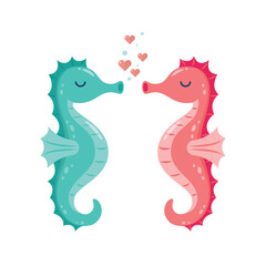 Couple seahorse cute cartoon © siraanamwong