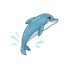 dolphin jumping out of water. Cartoon dolphin isolated on white. Vector illustration