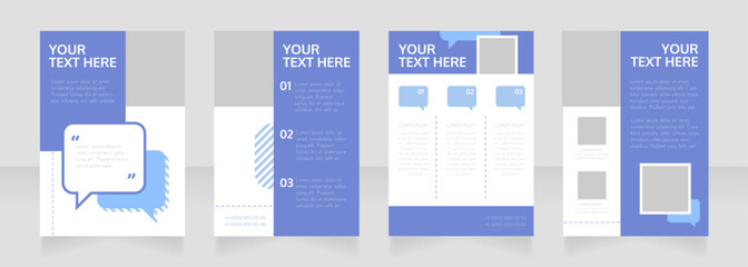 Fototapeta na wymiar Public relations department blank brochure layout design. Service info. Vertical poster template set with empty copy space for text. Premade corporate reports collection. Editable flyer paper pages
