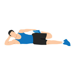 Man doing side lying quad stretch exercise. Flat vector illustration isolated on white background