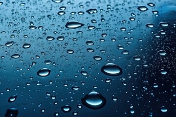 Water drops on blue background. Water drops on blue glass surface. Water drops on blue glass, AI Generated