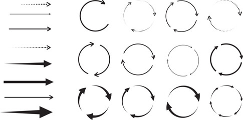 Set of arrows. Straight arrows and circular arrows  