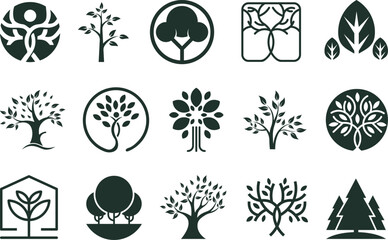 Set of different eco tree, plant, leaf logo