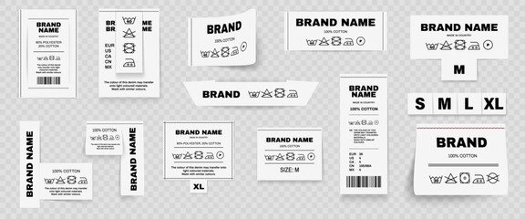 Set of wash label template with shadow. Laundry clothing wash label collection