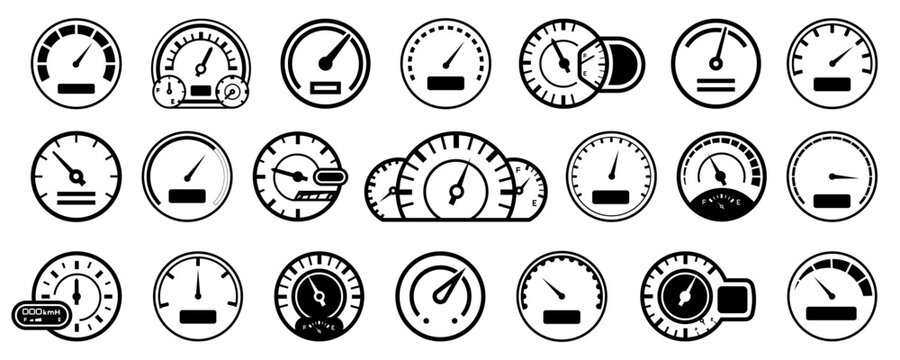 Speedometer vehicle icon collection. Set of car speedometer indicator icons