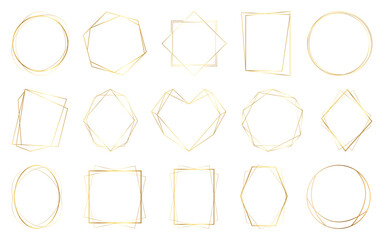 Golden line frame elements collection. Set of golden geometric shapes border design