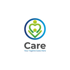 Caring Logo Vector Design with love shape silhouette