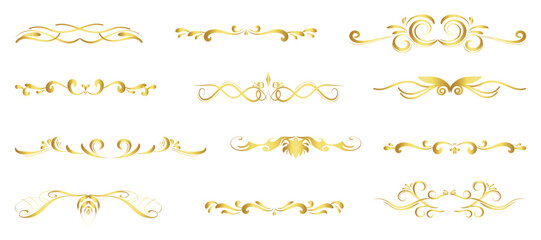 Set of golden vintage decorative swirl elements design