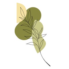 branch with leaves, Black leaf drawing on green background, line art, minimalism, one line branch in black, design background, figure abstracts