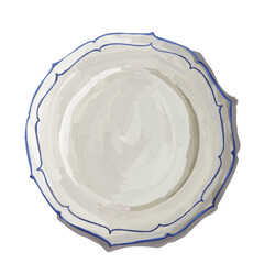 Hand drawn artistic illustration of plate. Dishware illustration