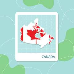 Stickers of Canada map with flag pattern in frame.