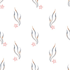 Watercolor seamless pattern marine theme . Repeating marine texture with algae. Wallpaper design in cartoon style for children's textiles. enjoy