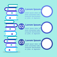 College education blue infographic chart design template. Pile of notebooks. Abstract vector infochart with blank copy spaces. Instructional graphics with 3 step sequence. Visual data presentation