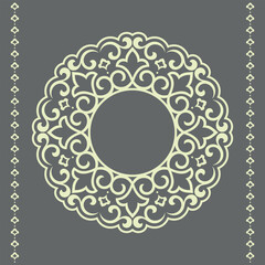Decorative frame Elegant vector element for design in Eastern style, place for text. Floral beige and gray border. Lace illustration for invitations and greeting cards