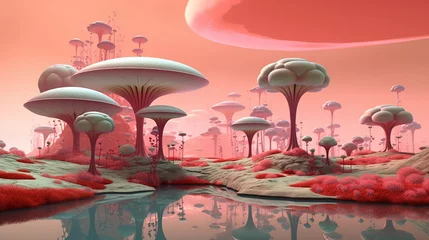Zelfklevend Fotobehang surreal alien planet  landscape , generative ai © aleksandra