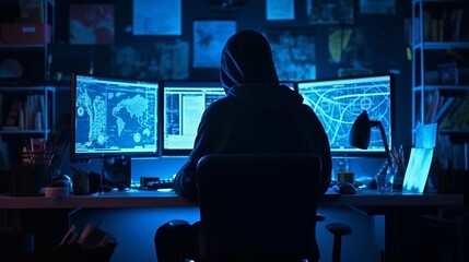 Hacker criminal stealing data. Generative AI technology.	