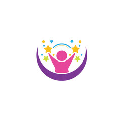 Naklejka na ściany i meble Colorful Child Reaching Star logo vector, Education logo designs template, design concept, logo, logotype element