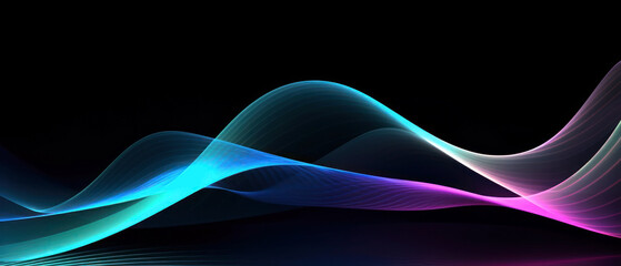 Abstract colorful waves pattern and abstract wavy waves. Neon color palette. 21 to 9 aspect ratio. Generative AI