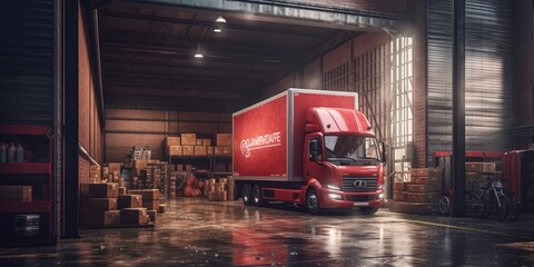 Delivery Truck Loaded with Cardboard Boxes, Logistics Warehouse, Online Delivery Service. Generative Ai