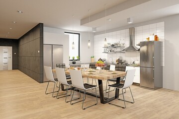 Apartment interior with kitchen. 3d