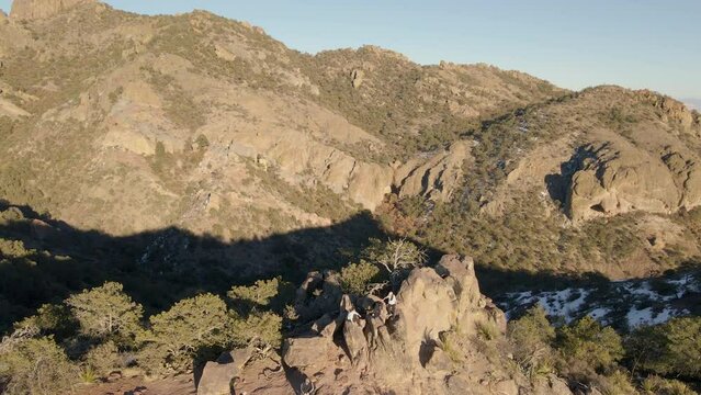 Aerial Drone View of People Climbing the Peak of Lost Mine Trail Mountains, Big Bend National Park Top, Beautiful Scenic Landscape