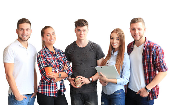 Group portrait of happy young peoples on a transparent background