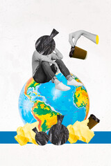 Vertical eco friendly propaganda collage headless man polyethylene pollution toxic garbage...