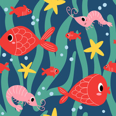 Seamless pattern with sea animals