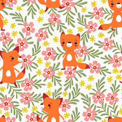 Cute seamless pattern with foxes