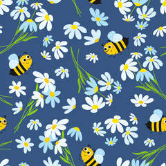 Floral seamless pattern with bee