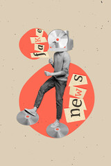 Image artwork collage sketch picture template of funky crazy man no face go watch political channel...