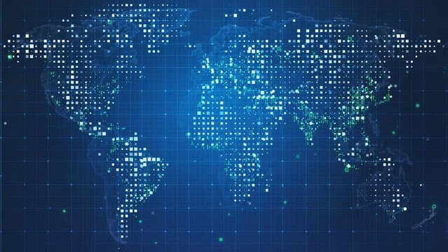 Digital world map hologram blue background.Global network connection. World map point and line composition concept of global business.